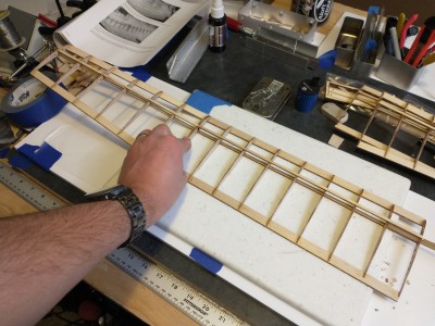 With the wing tips glued up, testing to see how the two panels look together.